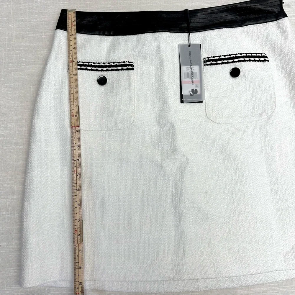 Karl Lagerfeld PARIS tweed skirt 10 white w contrasting trim Pockets above knee - Picture 7 of 16